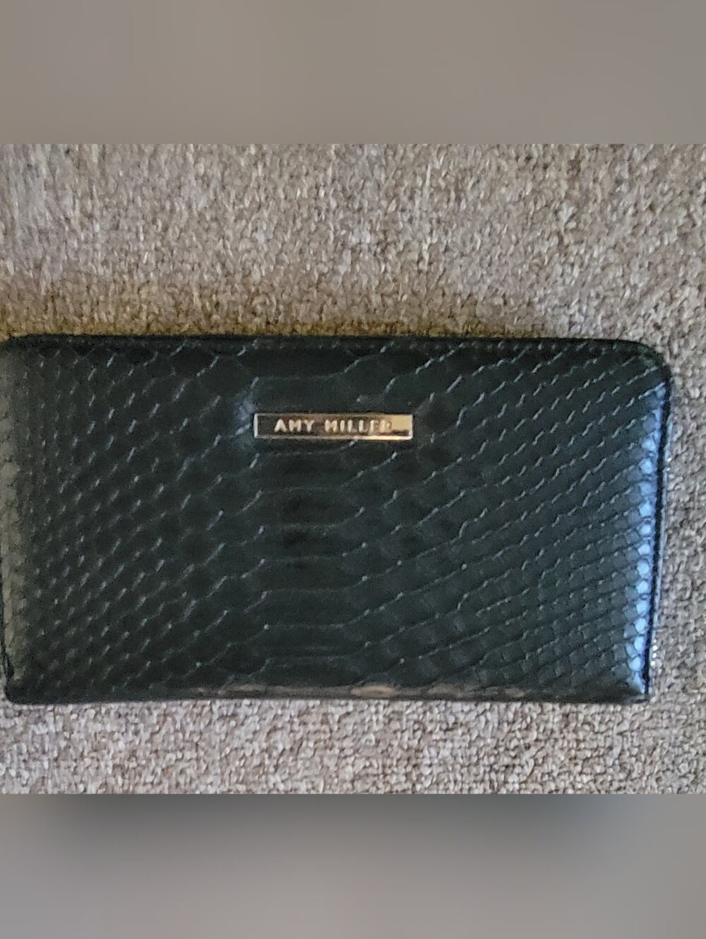 NWOT AMY MILLER Black Faux Croc Reptile -Embossed Zip Around Wallet